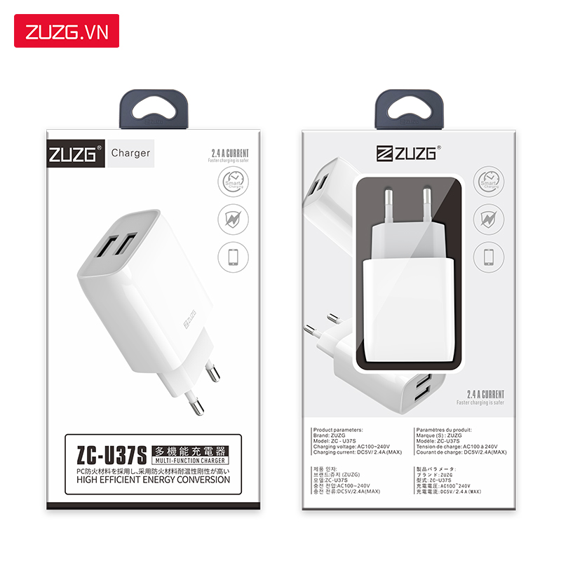 Củ sạc 5V-2.4A USB kép ZUZG U37S