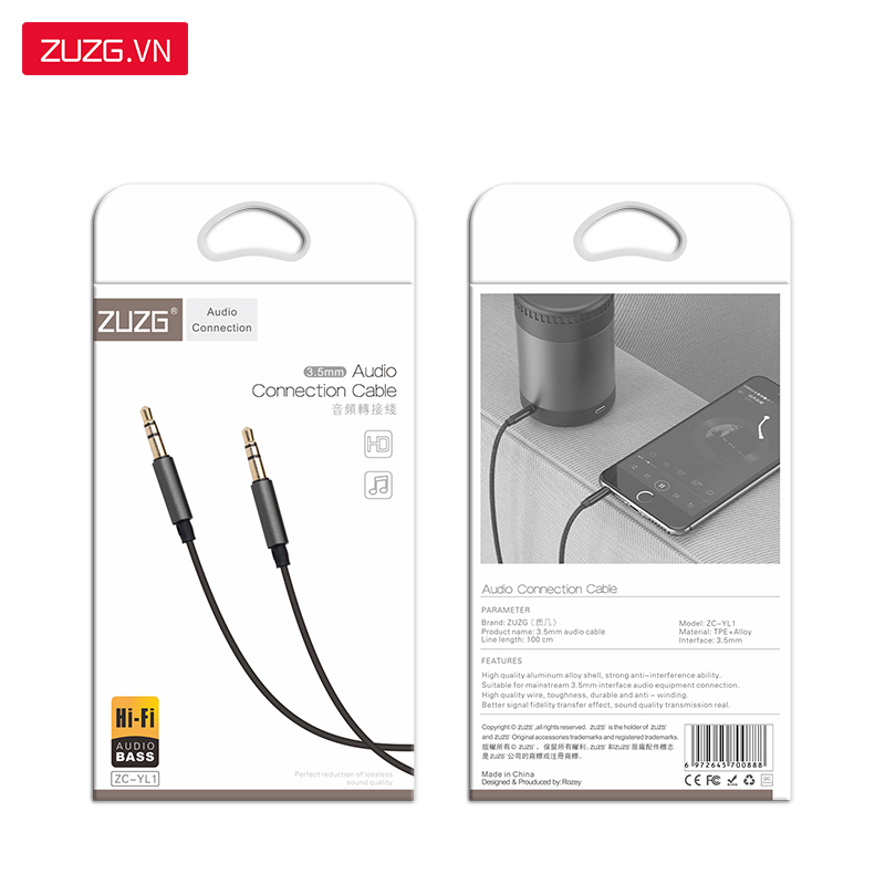 Jack chuyển loa 3.5mm to 3.5mm ZUZG YL1 