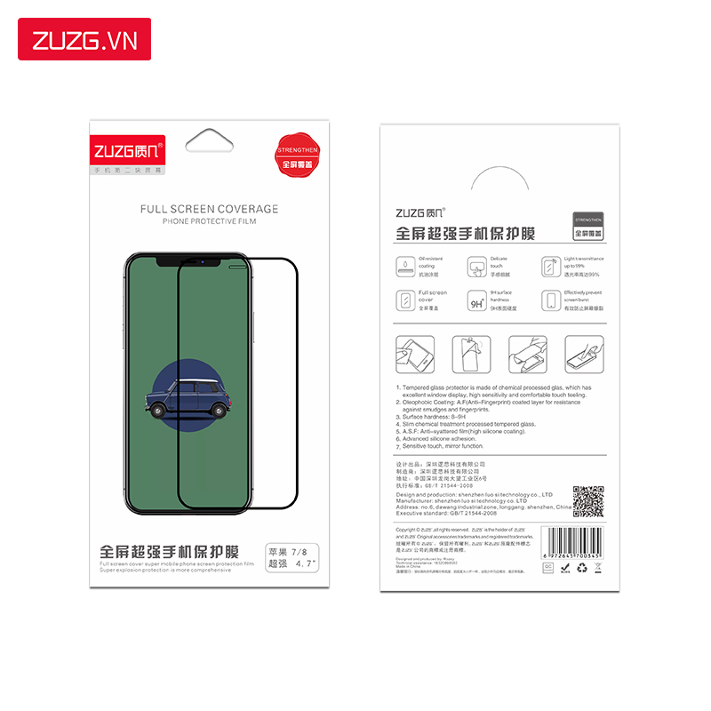 Cường lực Full màn viền cứng iPhone ZUZG