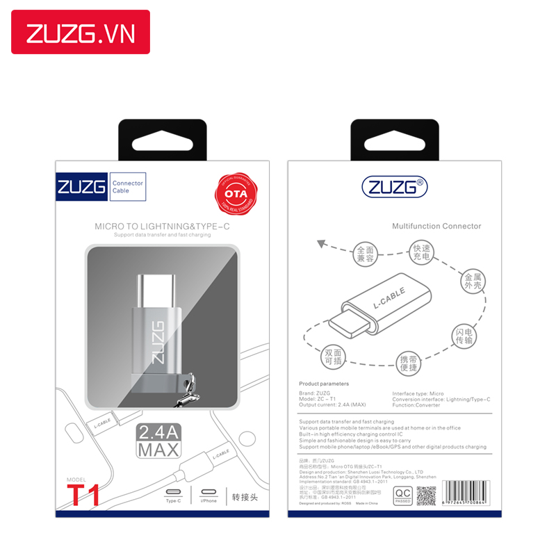 Jack chuyển iPhone/ Type C to Micro ZUZG T1