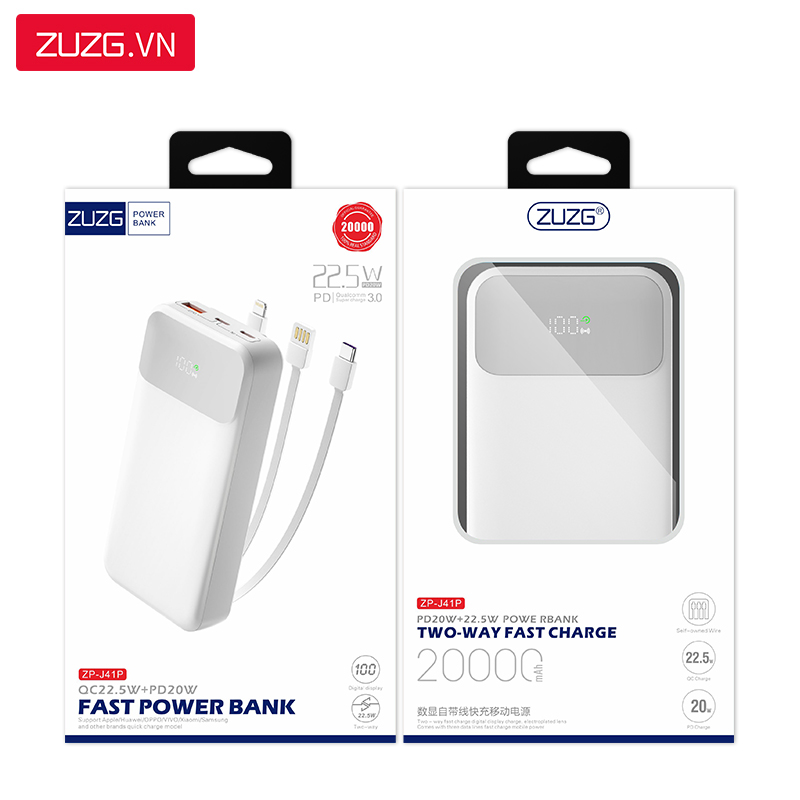 Sạc dự phòng 20000mAh 22.5W Liền dấy ZUZG - J41P