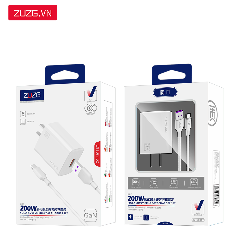 Bộ GaN sạc nhanh 200W ZUZG - UC16T