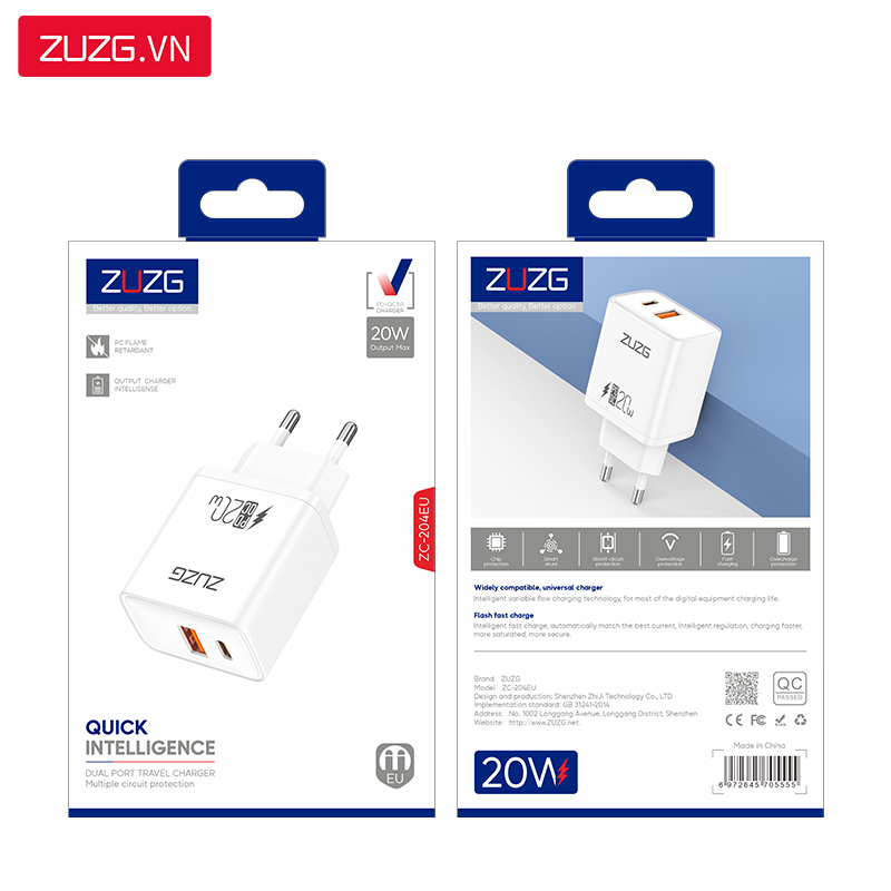 Củ sạc nhanh 2 cổng U-C 20W ZUZG - 204EU
