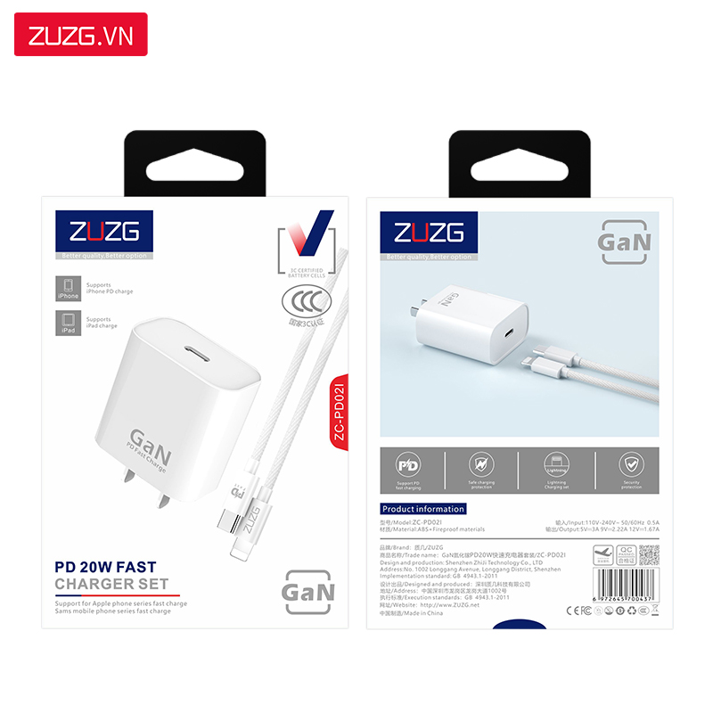 Bộ GaN sạc nhanh PD20W ZUZG PD02i