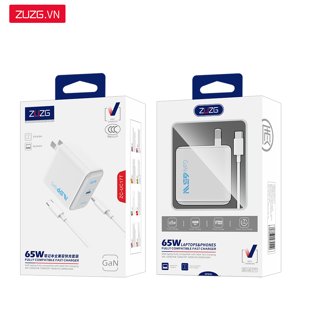 Bộ GaN sạc nhanh 65W C-C ZUZG - UC17T
