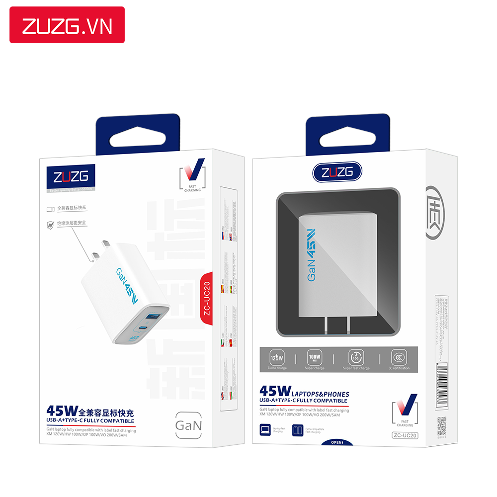 Củ GaN sạc nhanh 45W A+C ZUZG - UC20