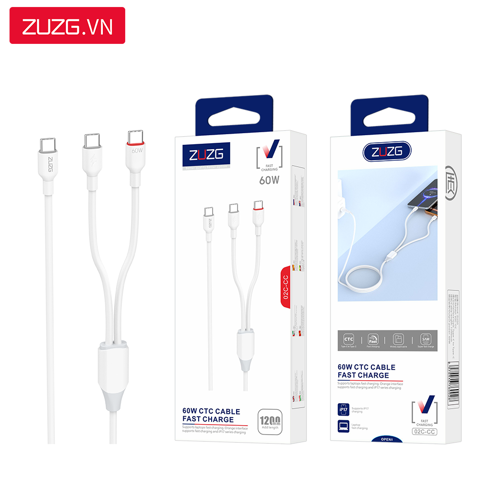 Cáp sạc nhanh Type-C 2in1 C+C ZUZG - 02CC