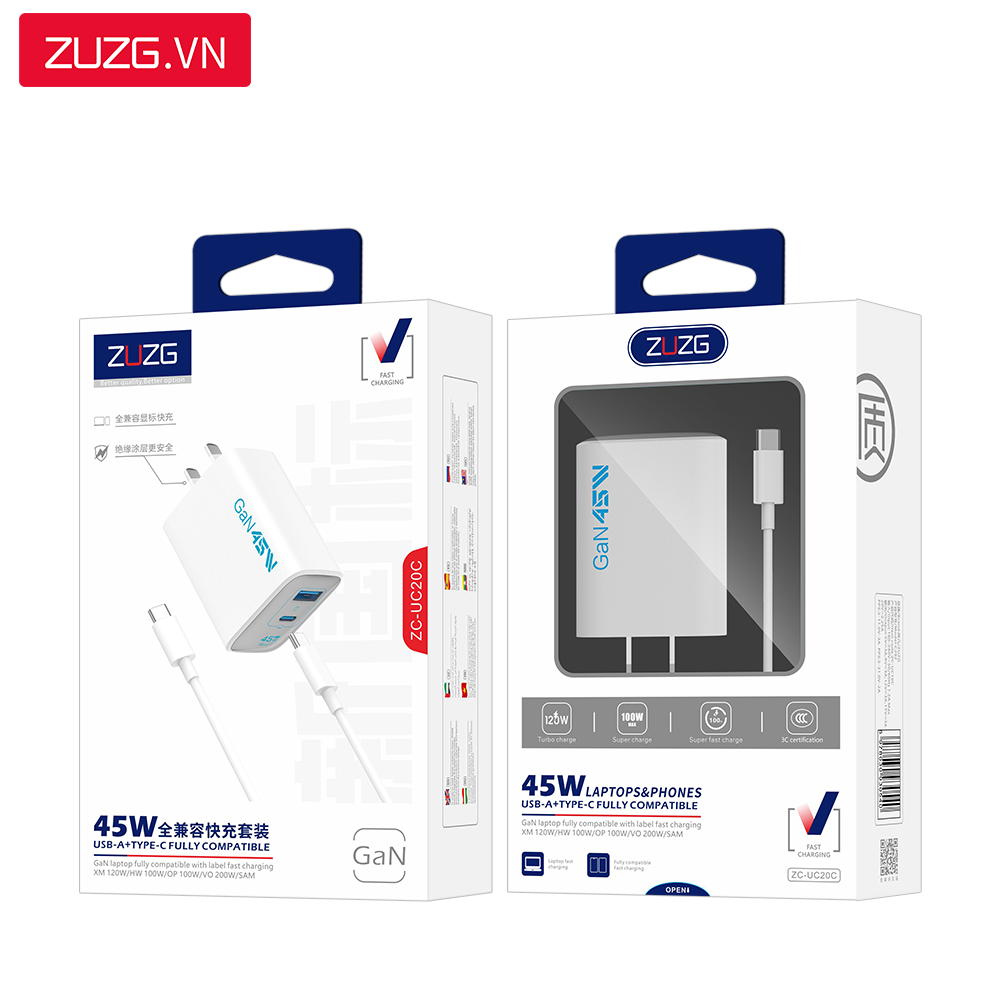 Bộ GaN sạc nhanh 45W A+C ZUZG - UC20C
