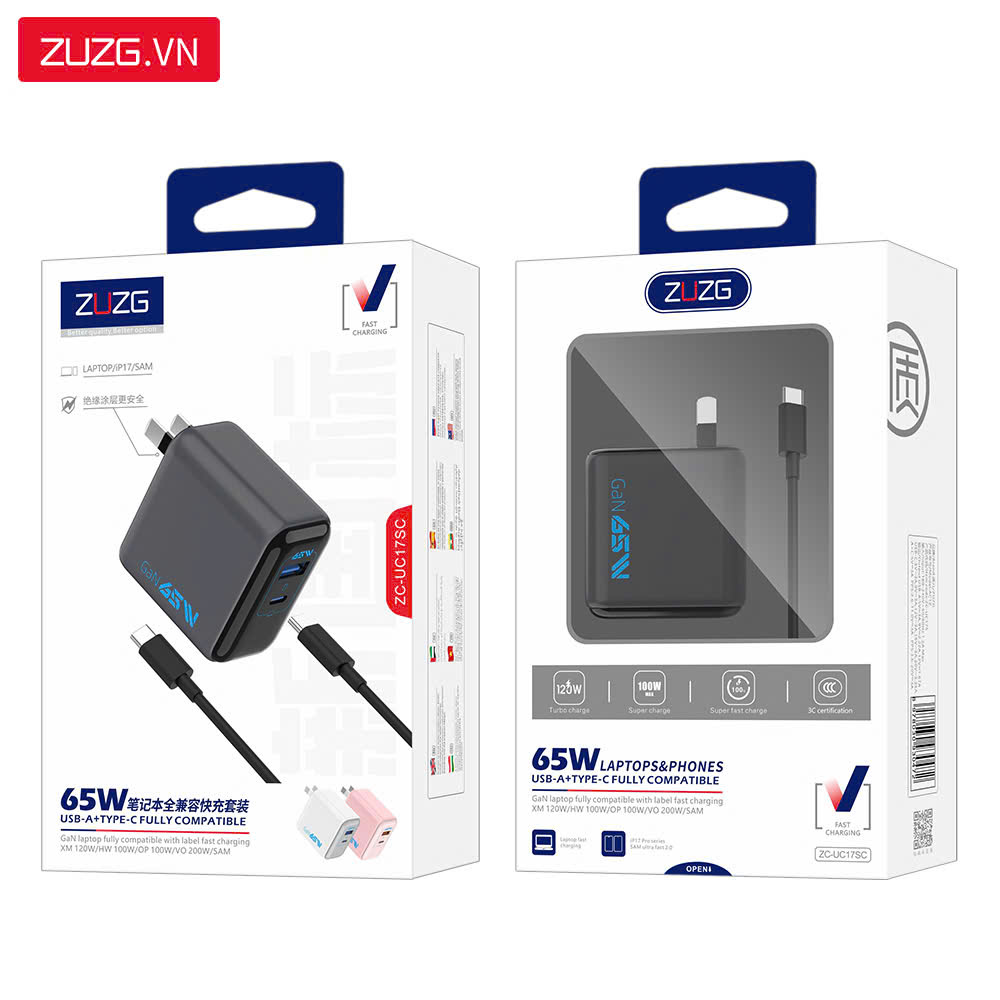 Củ GaN sạc nhanh 65W 2 cổng ZUZG - UC17S