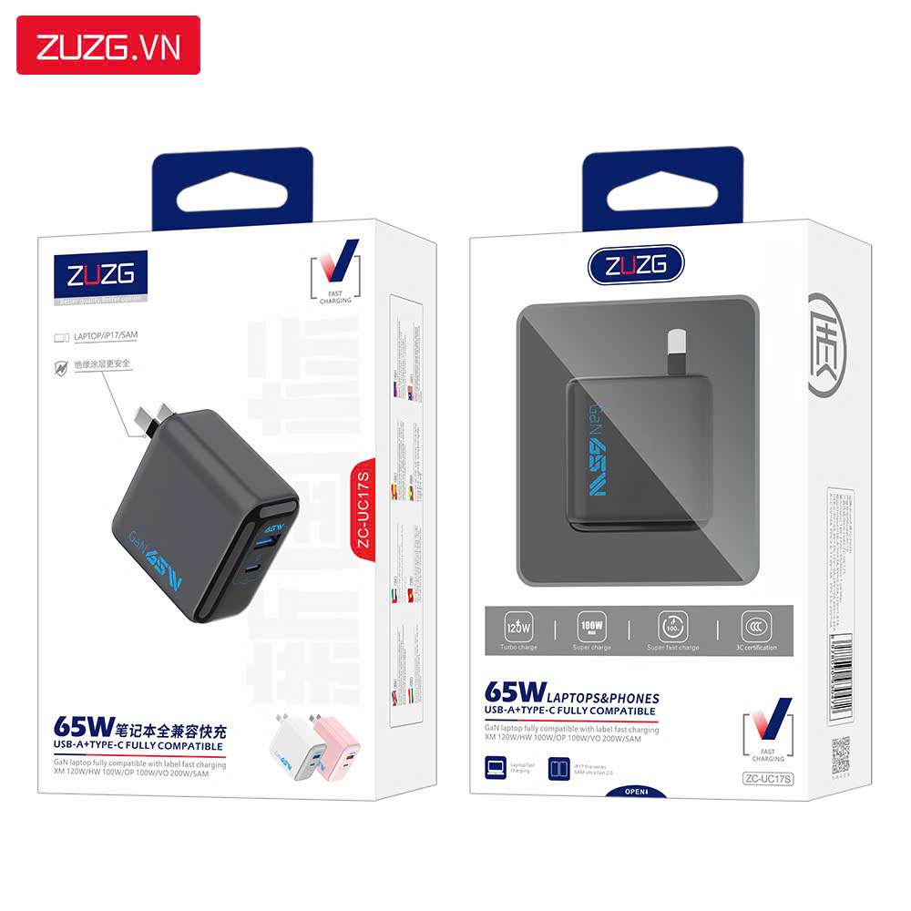 Củ GaN sạc nhanh 65W 2 cổng ZUZG - UC17S
